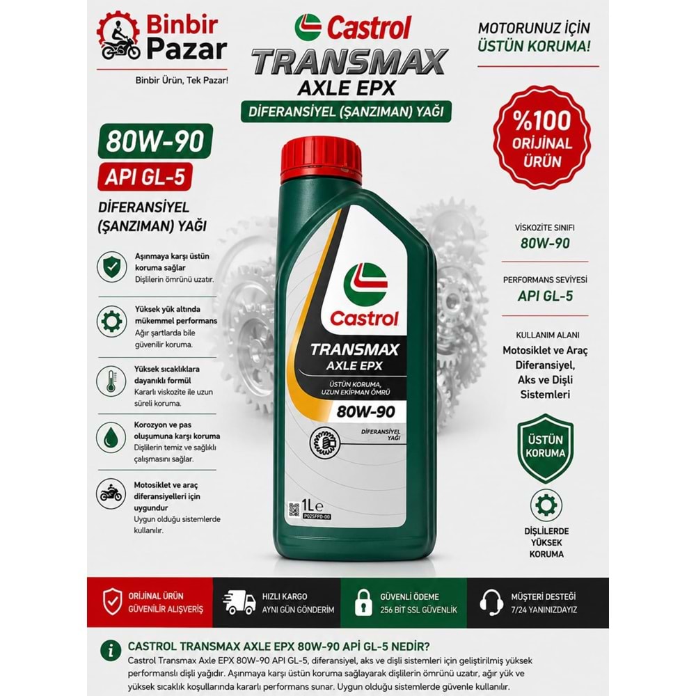 Castrol Transmax Axle EPX 80W-90 API GL-5 Diferansiyel (Şanzıman) Yağı (1 Litre)