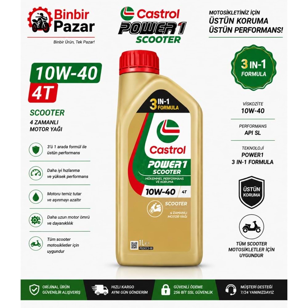 Castrol Power1 Scooter 10W-40 4T Motor Yağı (1 Litre)