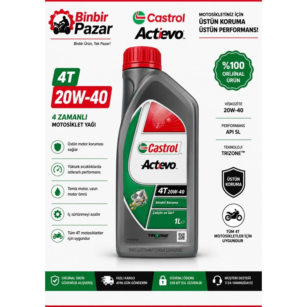 Castrol Actevo 20W-40 4T Motosiklet Motor Yağı (1 Litre)