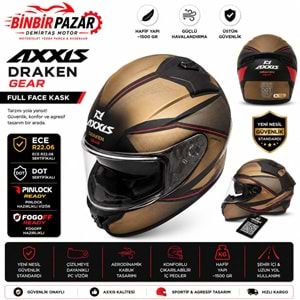 AXXIS / XL / BEDEN/Draken Gear Full Face /Motosiklet Kaskı /Mat Siyah-Gold