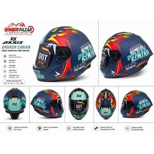 AXXIS -XL BEDEN/Draken Simian Mat Lacivert Full Face KASK