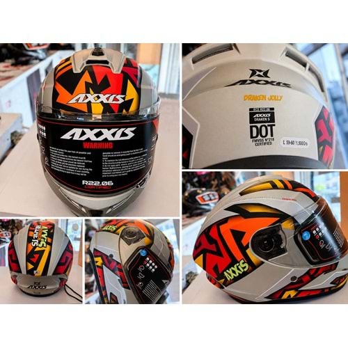 AXXIS Draken Jolly/ L ,BEDEN/ Kapalı Motosiklet Kaskı – Gri / Turuncu / Sarı