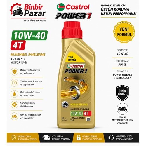 Castrol Power1 10W-40 4T Motosiklet Motor Yağı (1 Litre)