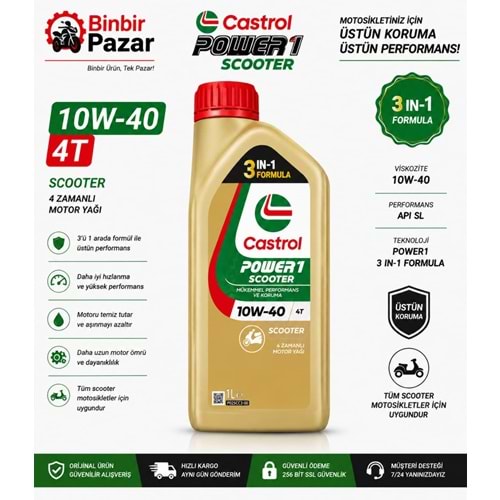 Castrol Power1 Scooter 10W-40 4T Motor Yağı (1 Litre)