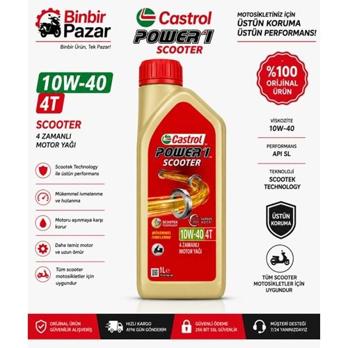 Castrol Power1 Scooter 10W-40 4T Motor Yağı Scootek Technology (1 Litre)