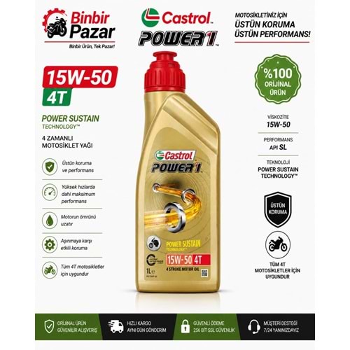 Castrol Power1 15W-50 4T Motosiklet Motor Yağı (1 Litre)