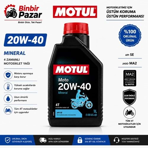 Motul Moto 20W-40 Mineral 4T Motosiklet Motor Yağı ,1 L