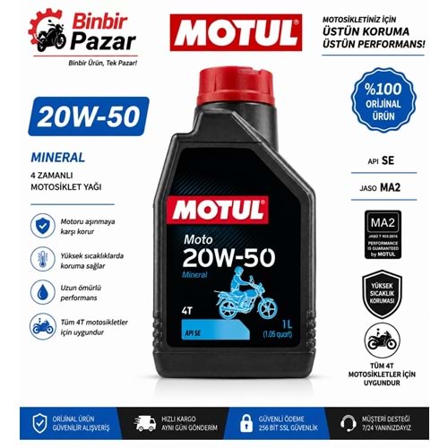 Motul Moto 20W-50 Mineral 4T Motosiklet Motor Yağı (1 Litre)