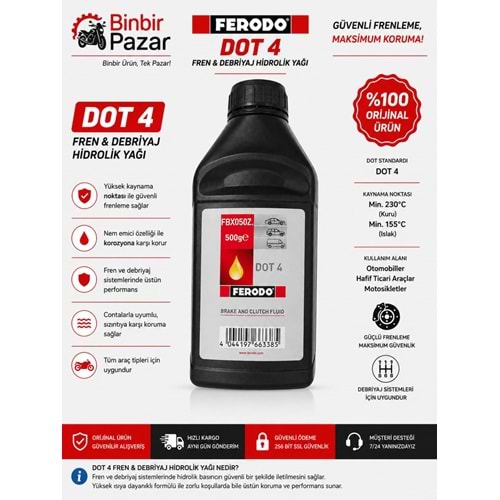 FERODO DOT 4 Fren ve Debriyaj HİDROLİK Yağı 500 Gr