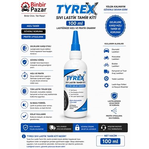 Tyrex Sıvı Lastik Tamir Kiti 100 ml – Lastik Delik Onarıcı