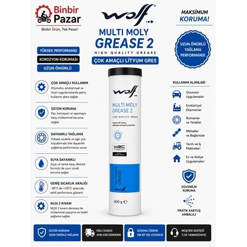 Wolf Multi Moly Grease 2 NLGI 2 Molibdenli Çok Amaçlı Gres 400 g