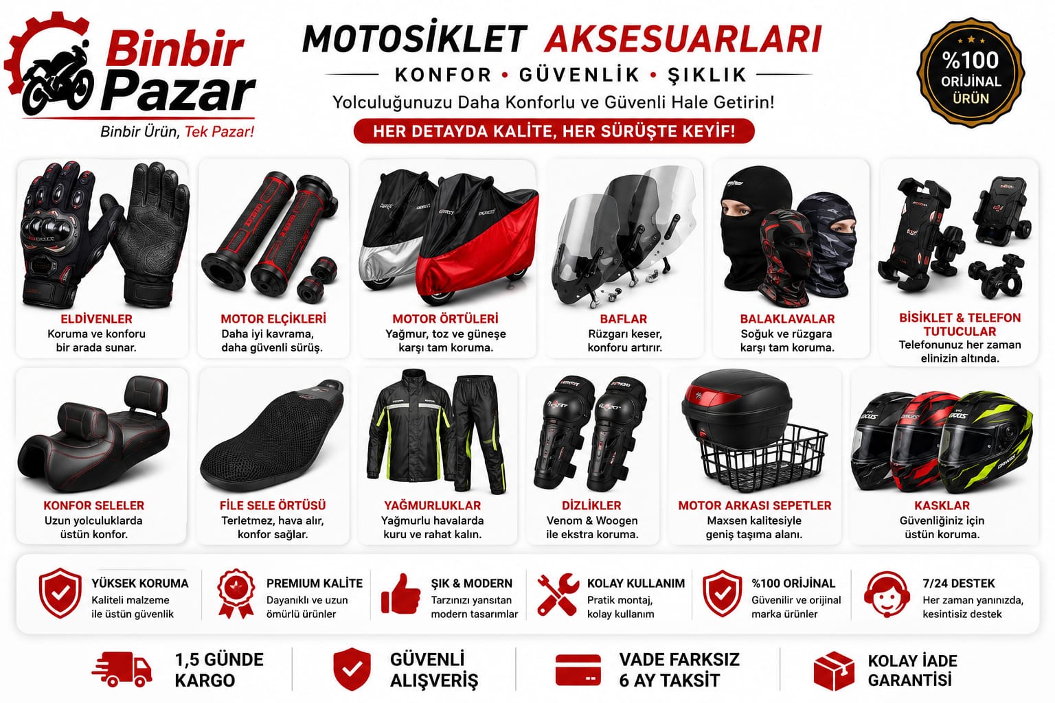 Motosiklet aksesuarları, eldiven, telefon tutucu, çanta ve sürüş ekipmanları - Binbir Pazar