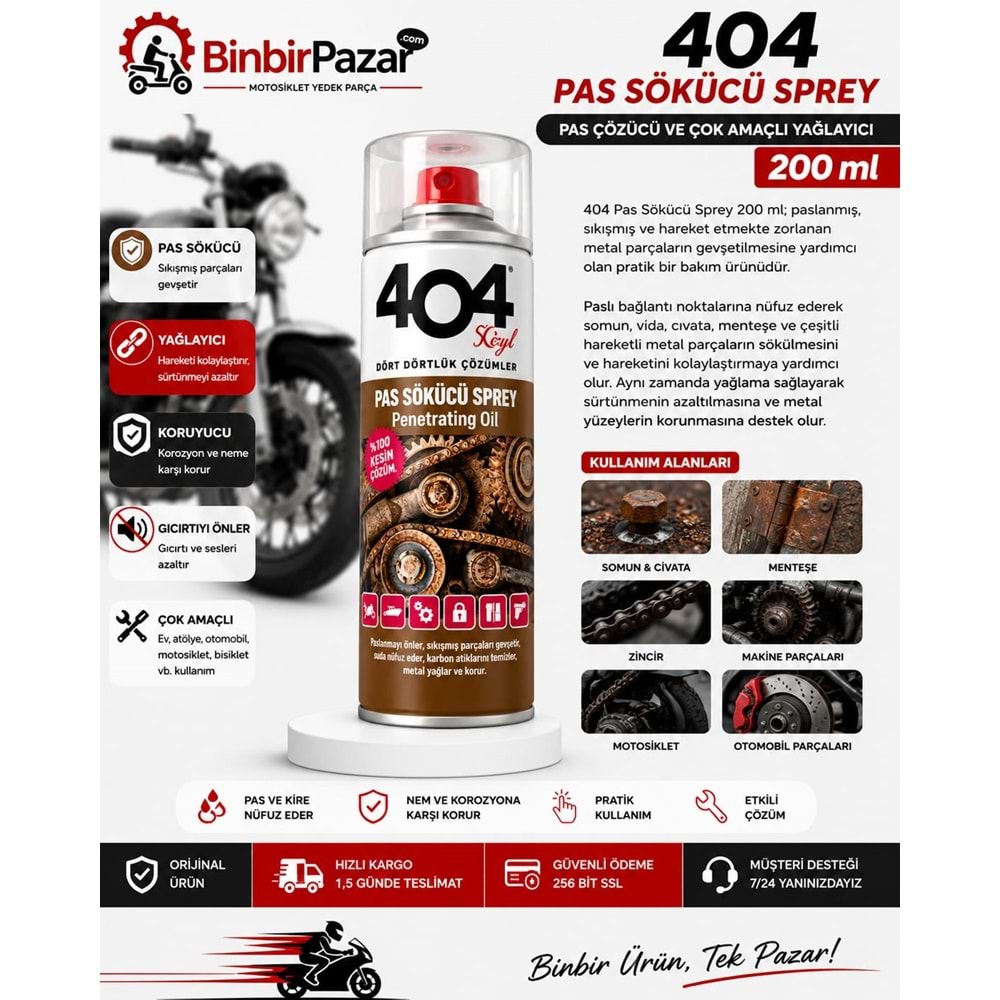 404 Pas Sökücü Sprey 200 ml – Koruyucu ve Çok Amaçlı Yağlayıcı