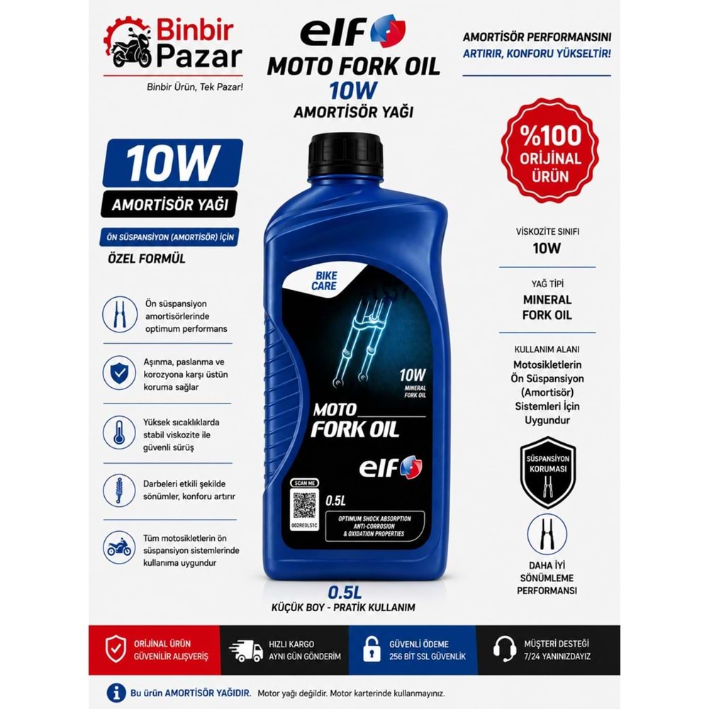 Elf Moto Fork Oil 10W Amortisör Yağı 500 Gr